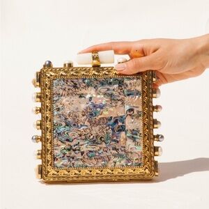 Ramla Prestige Womens Opal Gemstone Handmade Moroccan Clutch‎ with chain